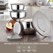Resim Amboss 9 Parça Gri Satin Çok Amaçlı Paslanmaz Çelik Kase ve Rende Seti 