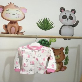 Resim By Cwhr %100 Pamuk Önden Çıtçıtlı Tavşan Baskılı Kız Bebek Pijama Takımı Mevsimlik Kız Bebek Pijama Takımı 