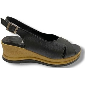 Resim C-shoes Ka06-25 Deri Anatomik Dolgu Topuk Kadın Sandalet Siyah 