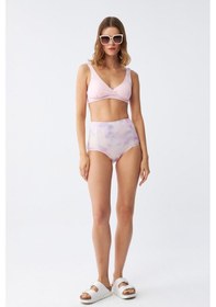 Resim Akbeniz Kadın Pembe Pedli Üst Ve Pastel Desenli Yüksek Bel Bikini Takımı 