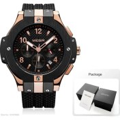 Resim Hanyang Gül Altın Kutu Ordu Spor Chronograph Kuvars Bilek Saatler Erkekler Siyah Silikon Askeri Kron Izle Saat Adam Relogios Masculino 2050G (Yurt Dışından) 