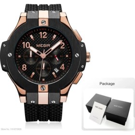 Resim Hanyang Gül Altın Kutu Ordu Spor Chronograph Kuvars Bilek Saatler Erkekler Siyah Silikon Askeri Kron Izle Saat Adam Relogios Masculino 2050G (Yurt Dışından) 