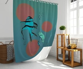 Resim Banyo Perdesi 1x180x200 Tek Kanat Duş Perdesi Halka Hediyeli Duşakabin Perdesi Fish 