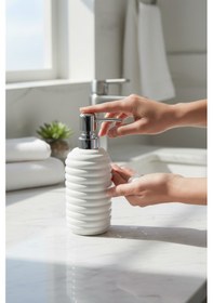 Resim 350 Ml Seramik Sıvı Sabunluk Modern Banyo Ve Mutfak İçin Şık Tasarımlı Sıvı Sabun Dispenseri Beyaz 