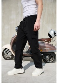 Resim Fitgiyim Siyah Renk Paraşüt Kumaş Baggy Erkek Pantolon-1548 Siyah 