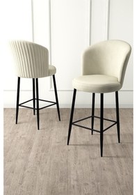 Resim Canisa Alte Serisi 4 Adet Krem Sandalye 65 Cm Ada Mutfak Bar Sandalyesi Babyface Kumaş Siyah Metal Ayak Sandalye Krem Ayaklar Siyah 