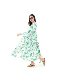 Resim Wpr Baskılı Keten Kimono - Yeşil-yeşil Yeşil 