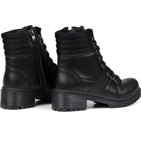 Resim Kadın Siyah Bağcıklı, Fermuarlı Postal Bot Kalın Tabanlı Günlük Kışlık Bot Siyah 