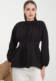 Resim CNG MODA Tesettür Kuşaklı Kol Büzgülü Gömlek 