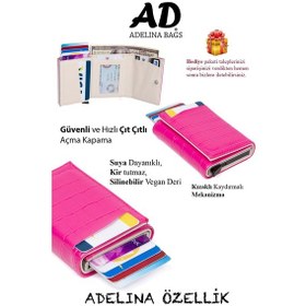 Resim Adelina Bags Adelina Timsah Desenli Fuşya Mekanizmalı Otomatik Kızaklı Kartlık Pembe 