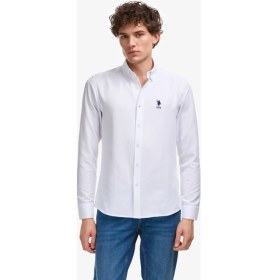 Resim U.s. Polo Assn. Erkek Beyaz Gömlek 50322159-VR013 Slim Fit Düz Yaka Trend Tasarım Kolsuz 