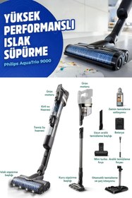 Resim Philips Aquatrio Plus 3 In1 Silme,süpürme,emme Fonksiyonlu Lcd Ekran Dikey Şarjlı Süpürge 9000 Serisi 