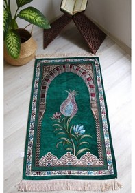 Resim Lale Desenli Astarlı Lüks Seccade S1002 Gri Yeşil 