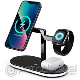 Resim Ally 5in1 Led Işıklı Wireless Kablosuz Şarj Standı - iPhone+iWatch+AirPods 