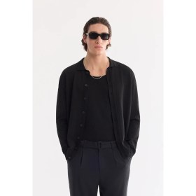 Resim AVVA Erkek Siyah Polo Yaka Düğmeli Rayon Regular Fit Hırka A61Y5001 