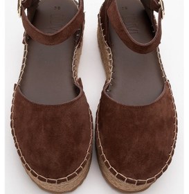 Resim Luvishoes Viba Kahve Süet Hakiki Deri Kadın Hasır Dolgu Taban Sandalet Kahverengi 