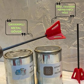 Resim Şarjlı Matkap Uyumlu Karıştırıcı Uç - Epoxy, Boya, Taş Tozu ve Alçı Için Mikser Ucu - 20 cm Uzunluk / 60 mm Karıştırma Çapı - Plastik Ağız Demir Gövde Kompakt Tasarım 