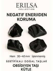 Resim Sertifikalı Ham Siyah Obsidyen Taşı Kütle El Taşı Negatif Enerj 