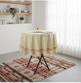 Resim Dnc Home Tekstil Premium Keten Sarı Yuvarlak Fırfırlı Özel Seri Masa Örtüsü Sarı 