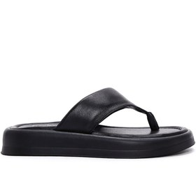 Resim Women's Black Flip-Flop Leather Comfort Slippers 