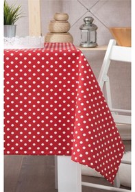 Resim Puantiyeli Sıvı Geçirmez Keten Masa Örtüsü Kırmızı 