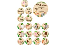 Resim PremiumPort Ahşap Bebek Aylık Anı Kartları, 10 Cm, 18 Tasarım, Yenidoğan Doğum Hediyesi 