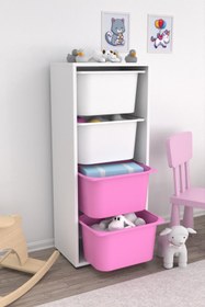 Resim Cara 4 Derin Sepetli Çok Amaçlı Oyuncak Dolabı Pembe Beyaz 