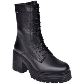 Resim Pullman Hakiki Deri Kalın Taban Topuklu Kadın Bot Sk-54321 Siyah-siyah Siyah 