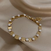 Resim Zarif Vintage Esintili Paslanmaz Çelik Kare Taşlı Bilezik - Günlük ve Parti Kullanımı İçin Mükemmel, Sevgililer Günü Hediyesi, Metal Plaka, Blingbling, Retro Tarz, Şık Tarz 