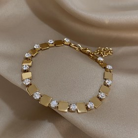 Resim Zarif Vintage Esintili Paslanmaz Çelik Kare Taşlı Bilezik - Günlük ve Parti Kullanımı İçin Mükemmel, Sevgililer Günü Hediyesi, Metal Plaka, Blingbling, Retro Tarz, Şık Tarz 