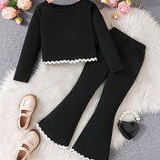 Resim 2 Parça Set: Kız Çocukları İçin Uzun Kollu Üst ve Fırfır Detaylı Bol Paça Pantolon - İlkbahar/Sonbahar için Mükemmel, Dış Mekan Giyimi Hediyesi 