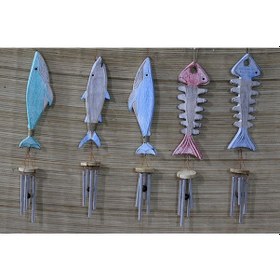 Resim Ahşap Balıklı Metal Çan Çok Renkli 