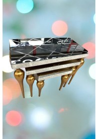 Resim Zigon TOMBUL ayak Model Kayın Torna MDF tabla Parlak gold Çizgili Füme cam AYNA El Yapımı 