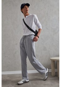 Resim Erkek Önü Dikiş Detaylı Baggy Eşofman Altı GRİ MELANJ 