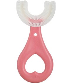 Resim Sones U Şeklinde Çocuk Bebek Elde Tutulan Yumuşak Diş Fırçası Fırçalama Eseri 2-6 Yaş Arası, Stil: Kalp Şekli Pembe 