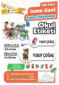 Resim Okul Etiketi Kalem Defter İsimli Etiket Isim Yazılabilen Paw Petrol - 190 Adet Özel Tasarım Etiket Çok Renkli 