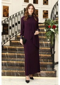 Resim Raika Moda Sim Detaylı Efsane Tesettür Abiye Elbise Mürdüm 