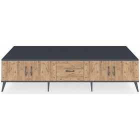 Resim Kronos Tv Ünitesi 2 Raflı Tek Çekmeceli 4 Kapaklı 220x59x51 Antrasit-çam Atlas Çam/atlas Çam - Antrasıt 