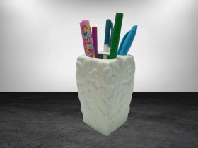 Resim 2 Adet Kalemlik Çiçekli Su Yeşili Seramik Ofis Gereci 7x7x12cm Çok Renkli 