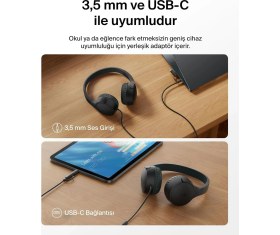 Resim Belkin Soundform Mini Kids Kablolu Kulaklık (Siyah) – Usb-C + 3,5 mm Adaptör, Dahili Mikrofon, 85 Db Ses Sınırı, Eğlenceli Çıkartmalar, Iphone, Ipad, Galaxy Uyumlu 