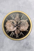 Resim Platin Saat 36 Cm Gold Ahşap Dünya Haritası Duvar Saati 