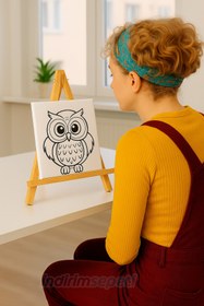 Resim Ahşap Şövale ve 20x20 Çizimli Boyama Tuvali Seti – Çocuk Sanat Etkinliği ve Dekor Sunum Standı 