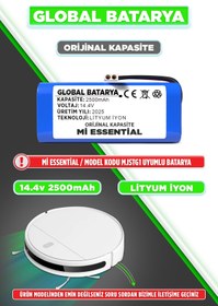 Resim GLOBAL BATARYA Xiaomi Mi Vacuum Mop G1 2in1 Essential Akıllı Robot Süpürge Bataryası (MJSTG1) 14.4v 2500mah Pil 