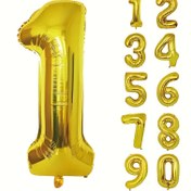 Resim 32 İnç Altın Alüminyum Balonlar - 0-9 Sayı Şekilleri ile Kurdele, Doğum Günü, Yıl Dönümleri ve Kutlamalar için Mükemmel, Parti Dekorasyonları | Altın Balonlar | Metalik Kaplama 