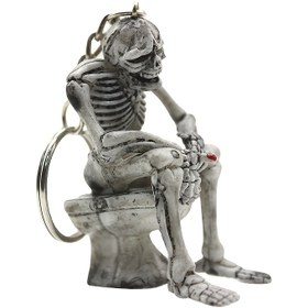 Resim 1 adet Trend yapay kafatası anahtarlık; Tuvalette oturan basit ve mini kafatası asma süsü; Melankolik kafatası kolye ucu; Arkadaşlar için harika bir festival hediyesi 