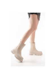 Resim Fz-299 Bej Yüksek Tabanlı Lastikli Günlük Kadın Bot Acı Kahverengi 