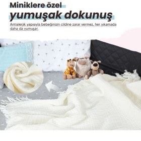 Resim Huggy 4 Katlı %100 Pamuk 100x130 Müslin Bez, Müslin Örtü, Müslin Yenidoğan Bebek Battaniyesi 