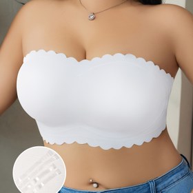 Resim Kadınlar için Dikişsiz Plus Beden Omuzsuz Dolgusuz Push-Up Sütyen, Oymalı Sırt ve Büzgülü Tasarım 