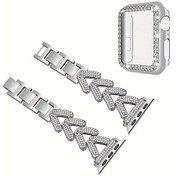 Resim Cloud011 2 Adet İwatch 8 S8 Kordon Kılıfı Metalik Gri Suntaşlı 42mm Akıllı Saat Bilek Bandı 