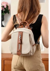 Resim Just Polo Kadın Orta Boy Ayarlanabilir Askılı Şık Lakost Sırt Çantası Shopper Krem - Taba 